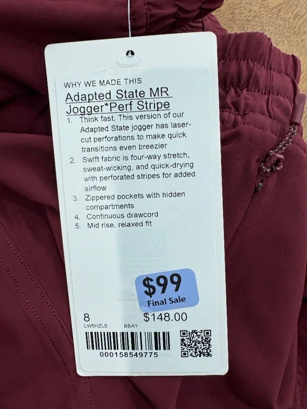 Lululemon Adapted state Mid Rise Jogger perforated stripe